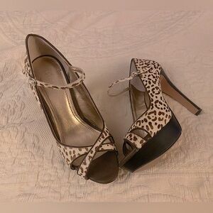 BCBGeneration hair calf peep toe heels